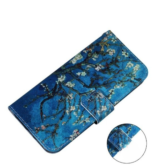 Klopové pouzdro pro Oppo A17, Wallet flowers, modré