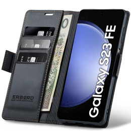 Pouzdro pro Samsung Galaxy S23 FE, ERBORD Glossy Litchi, flipová peněženka, černé