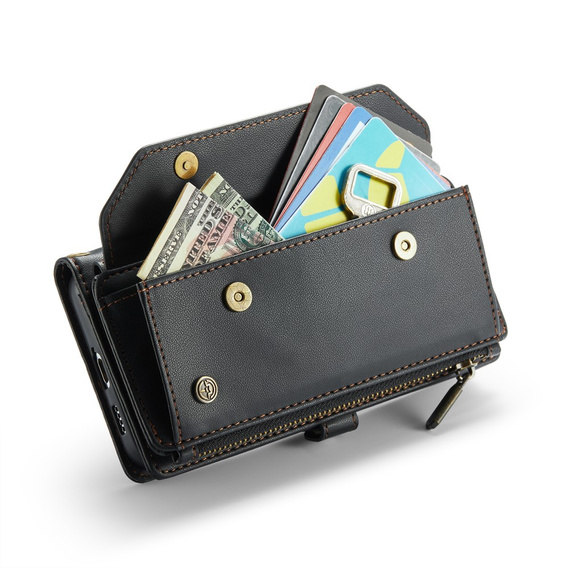 Pouzdro CASEME pro Samsung Galaxy A55 5G, RFID Leather Wallet, s popruhem přes rameno, černé
