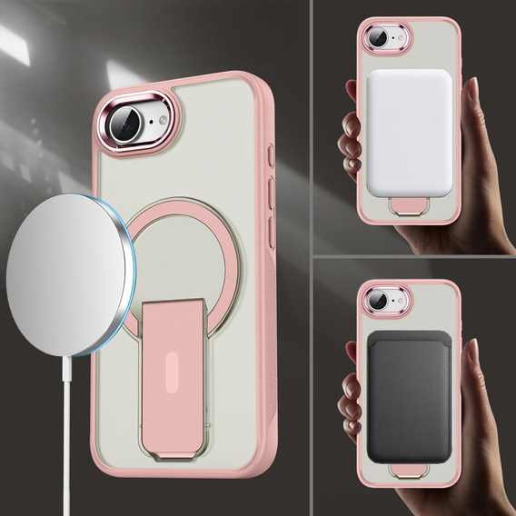 Pouzdro pro Iphone 16E, matný stojánek, pro MagSafe, růžové