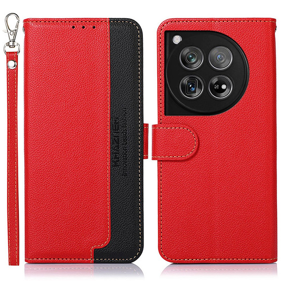 Flipové pouzdro pro OnePlus 12 5G, KHAZNEH RFID, červené / černé