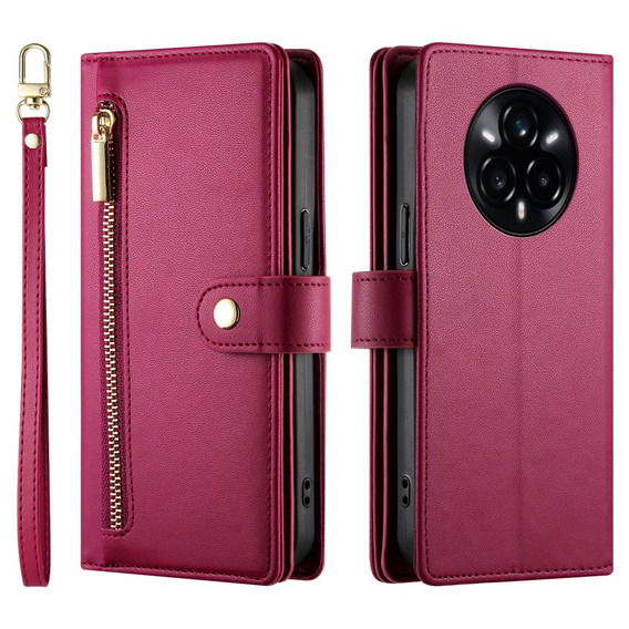 Klopové pouzdro pro Realme 14 Pro 5G, Wallet Zipper Pocket, červené