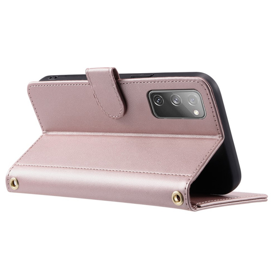 Pouzdro s klopou pro Samsung Galaxy S20 FE, Rhombus Crossbody Leather, růžové rose gold
