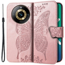 Klopové pouzdro pro Realme 11 Pro / 11 Pro +, Butterfly, růžové rose gold