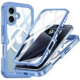 Pouzdro pro iPhone 16 Plus, Shockproof, se sklem, pro MagSafe, modré