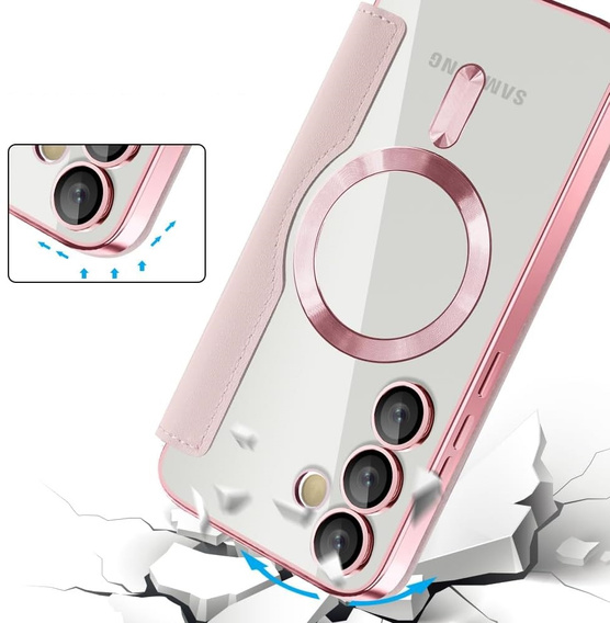 Klopové pouzdro pro Samsung Galaxy S25 FE, RFID Wallet MagSafe CamShield, růžové