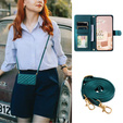 Pouzdro s klopou pro Samsung Galaxy S20 FE, Rhombus Crossbody Leather, tmavě zelené