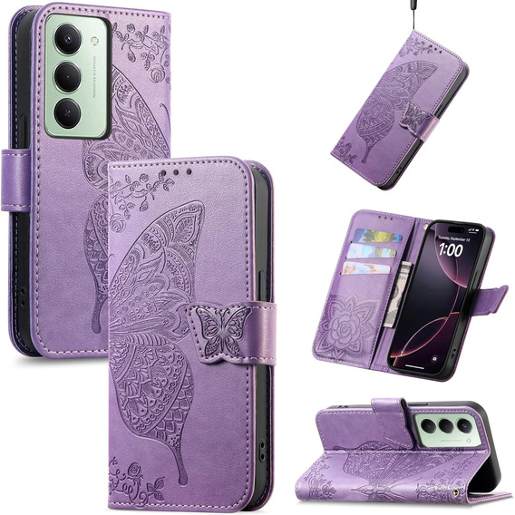 Klopové pouzdro pro Xiaomi Redmi 15 5G / 4G, Butterfly, fialové