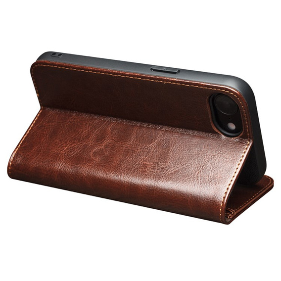 Flipové pouzdro pro Iphone 16E, QIALINO Leather Wallet, hnědé