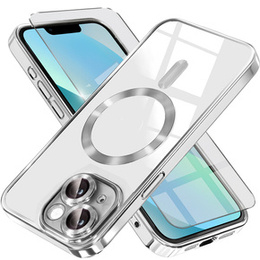 Pouzdro pro iPhone 13, Electro MagSafe, stříbrné + sklo na displej