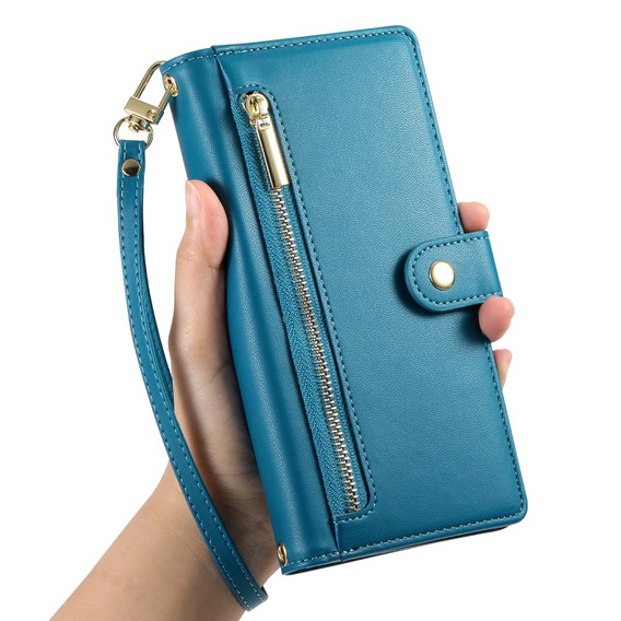 Klopové pouzdro pro Oppo Reno 13F 5G, Wallet Zipper Pocket, modré