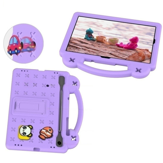 Dětské pouzdro pro Samsung Galaxy Tab S7/S8/S9, Cute Patterns, se stojánkem, fialové