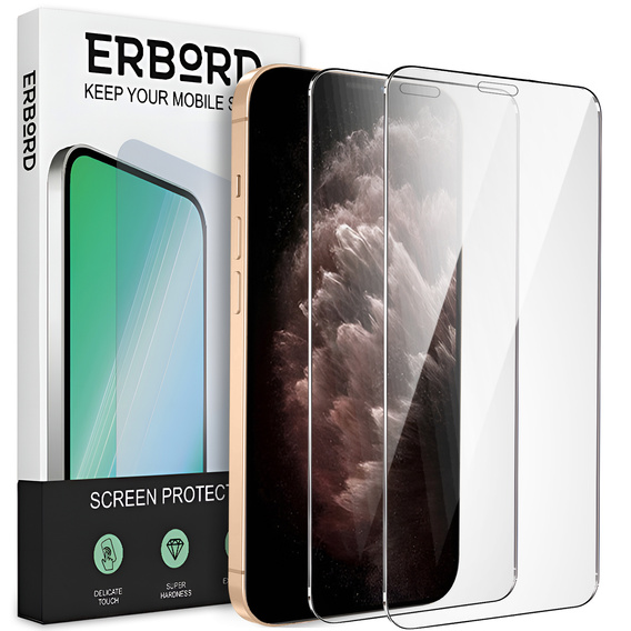 2x tvrzené sklo pro iPhone 11 Pro Max, ERBORD 9H Hard Glass na displeji
