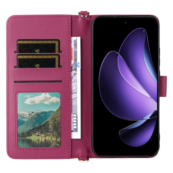 Flipové pouzdro pro Oppo Reno 13 5G, Crossbody Leather Wallet, kaštanové