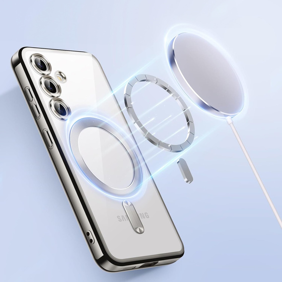 Pouzdro pro Samsung Galaxy S25, Electro MagSafe, stříbrné + sklo na displej