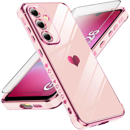 Pouzdro pro Samsung Galaxy A26, Electro heart, růžové rose gold + sklo 9H