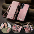 CASEME pouzdro pro Samsung Galaxy A56 5G, Retro Leather Wallet, s páskem, růžové