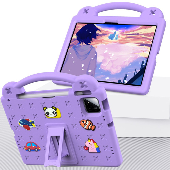 Dětské pouzdro pro Xiaomi Pad 7 / 7 Pro, Cute Patterns, se stojánkem, fialové