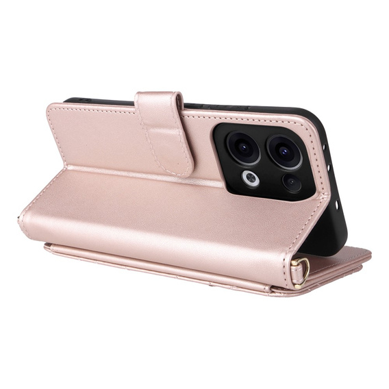 Flipové pouzdro pro Oppo Reno 13 5G, Crossbody Leather Wallet, růžové