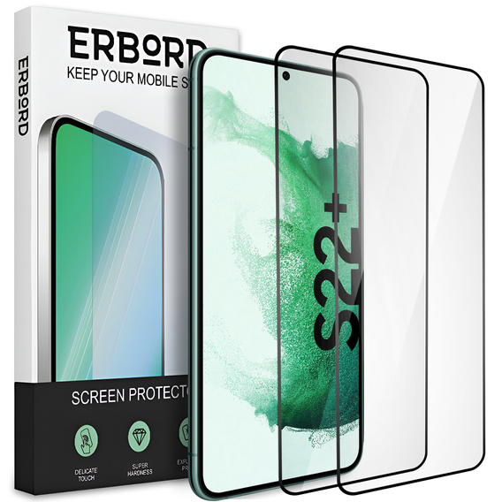 2x tvrzené sklo pro Samsung Galaxy S22+ Plus, ERBORD 3D pro celý displej