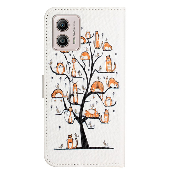 Klopové pouzdro pro Motorola Moto G53 5G / G23 / G13, Wallet, Cat & Tree, bílé