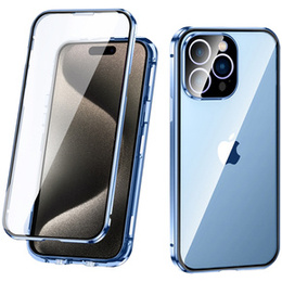 Pouzdro pro iPhone 15 Pro, Magnetic Dual Glass, modré