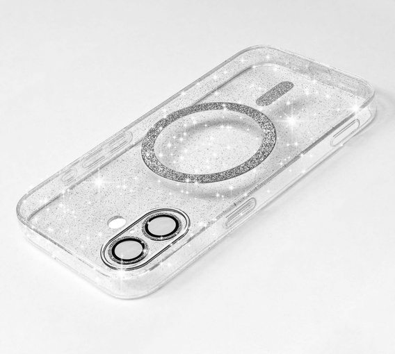 Pouzdro pro iPhone 16, ERBORD Glitter MagSafe, průhledné + sklo na displej