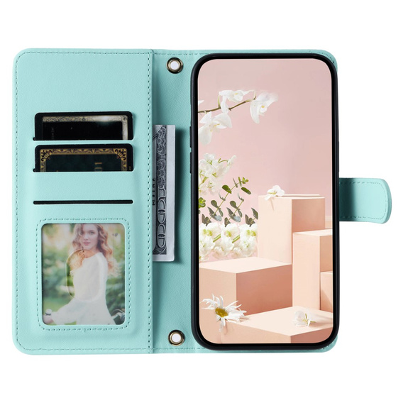 Pouzdro s klopou pro iPhone 16 Plus, Rhombus Crossbody Leather, zelené
