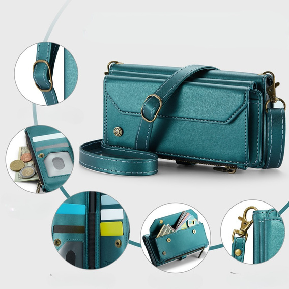 Pouzdro CASEME pro Samsung Galaxy Z Fold6 5G, RFID Leather Wallet, s popruhem přes rameno, zelené