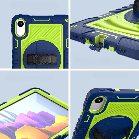 Pevné pouzdro pro Xiaomi Redmi Pad 2, se stojánkem a ramenním popruhem – tmavě modré a zelené