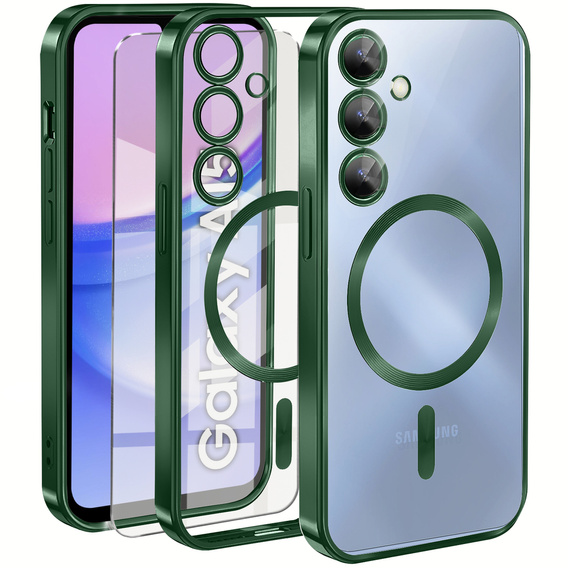 Pouzdro pro Samsung Galaxy A15 4G/5G, Electro MagSafe, zelené + sklo na displej