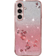 Pouzdro pro Samsung Galaxy S23 FE, Glitter Flower, růžové rose gold