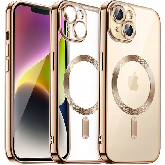 Pouzdro pro iPhone 14 Plus, Electro MagSafe, zlaté + sklo na displej