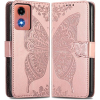 Klopové pouzdro pro Motorola Moto E14, Butterfly, růžové rose gold