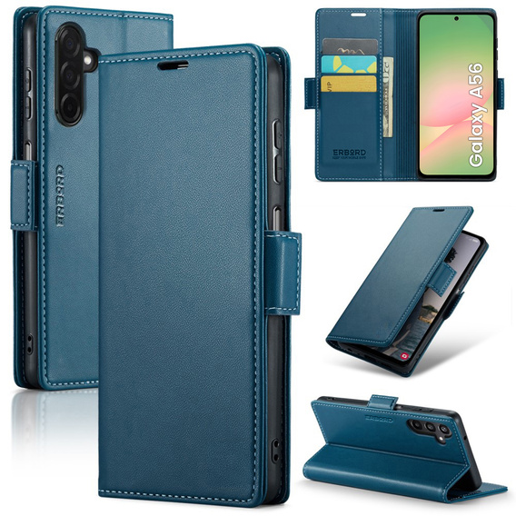 Pouzdro pro Samsung Galaxy A56, ERBORD Glossy Litchi, flipová peněženka, modré