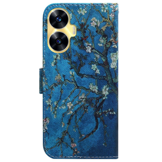 Klopové pouzdro pro Realme C55, Wallet, Cherry blossom, modré