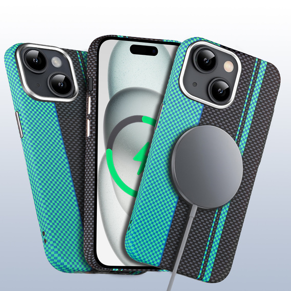 Pouzdro pro iPhone 15, Carbon Fiber MagSafe, černá / modrá