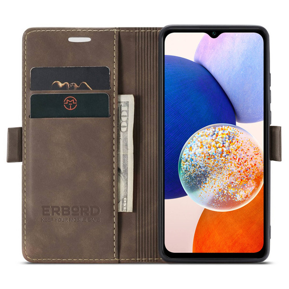 Pouzdro pro Samsung Galaxy A14 4G/5G, ERBORD Vintage peněženka s klopou, káva