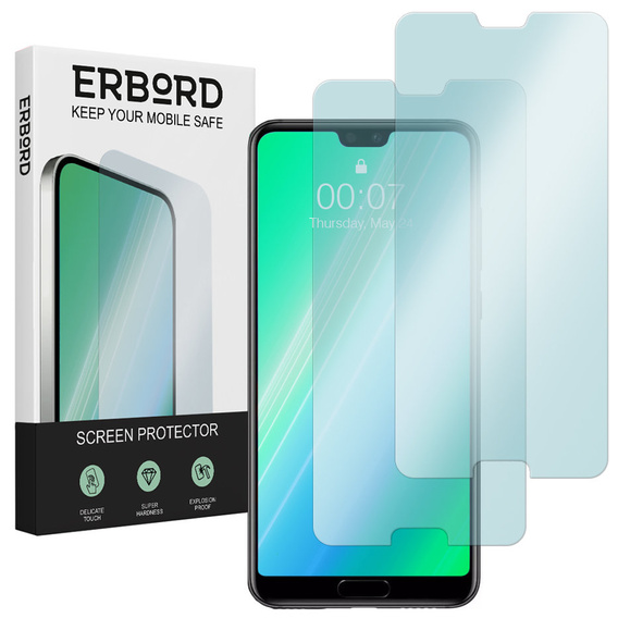 2x tvrzené sklo pro Huawei P20 Pro, ERBORD 9H Hard Glass na displeji