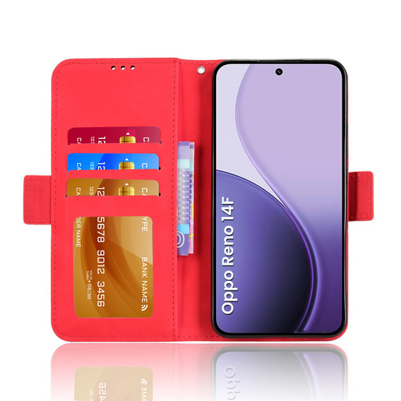 Klopové pouzdro pro Oppo Reno 14F, slot na karty, peněženka, červené