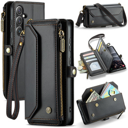 Pouzdro CASEME pro Samsung Galaxy S25 FE, RFID Leather Wallet, s popruhem přes rameno, černé