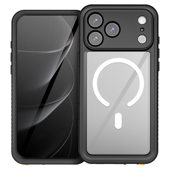 Pouzdro Redpepper pro iPhone 17 Pro Max, vodotěsné, IP68, pro MagSafe, čiré s černými boky