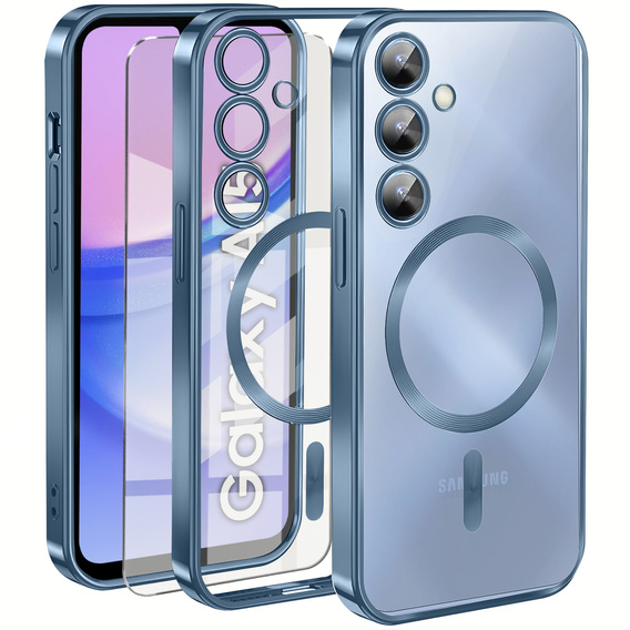 Pouzdro pro Samsung Galaxy A15 4G/5G, Electro MagSafe, modré + sklo na displej