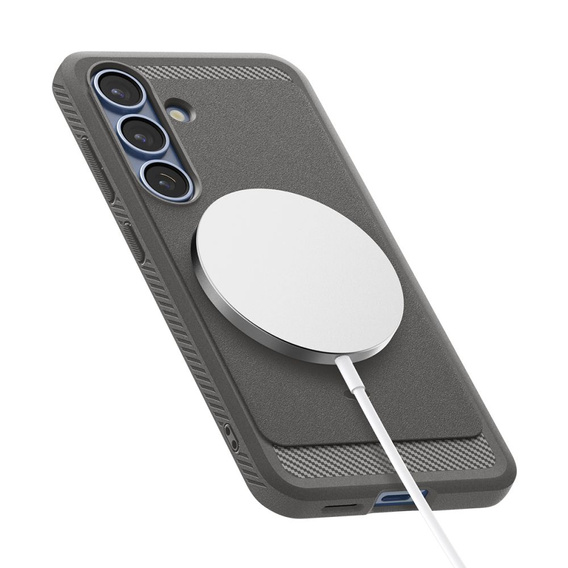 Pouzdro Spigen pro Samsung Galaxy S25, Rugged Armor MagSafe, šedé + tvrzené sklo 9H