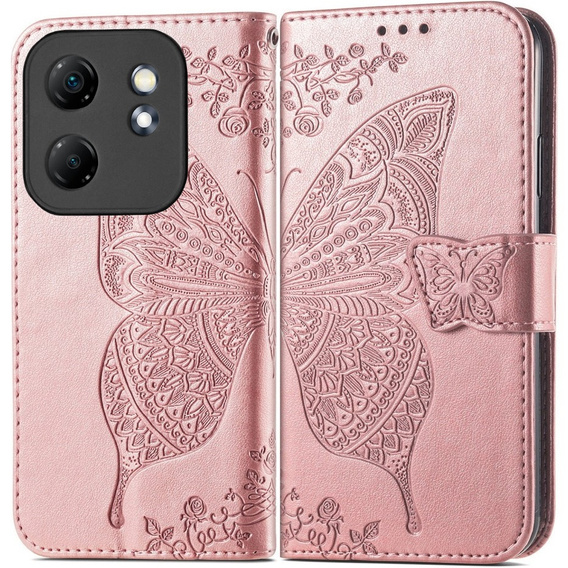 Klopové pouzdro pro Infinix Hot 50i 4G, Butterfly, růžové rose gold