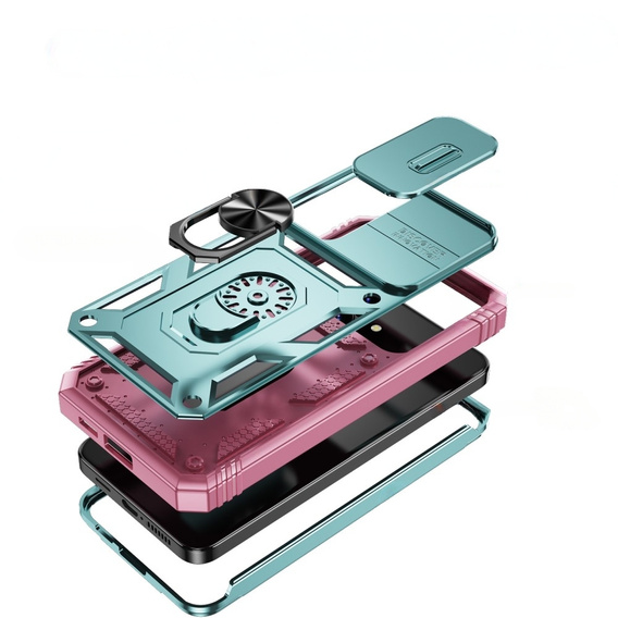 Pouzdro pro Samsung Galaxy S24+ Plus, CamShield Slide, zelená / růžová 