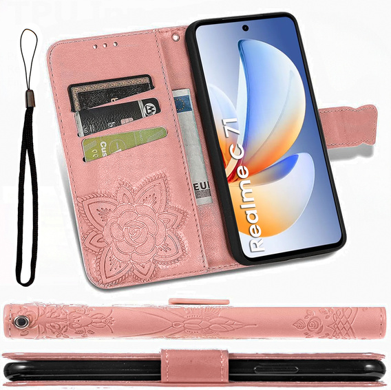 Klopové pouzdro pro Realme C71, Butterfly, růžové rose gold