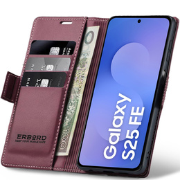 Pouzdro pro Samsung Galaxy S25 FE, ERBORD Glossy Litchi, flipová peněženka, červené