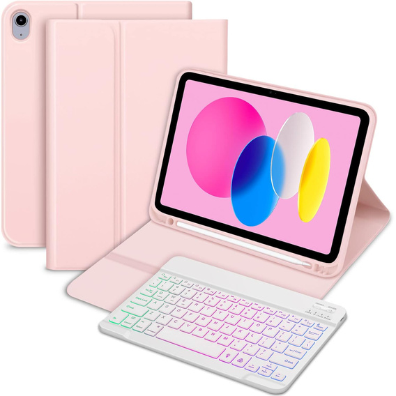Pouzdro s podsvícenou bluetooth klávesnicí pro iPad 10.9 2022 (10 gen.), růžové