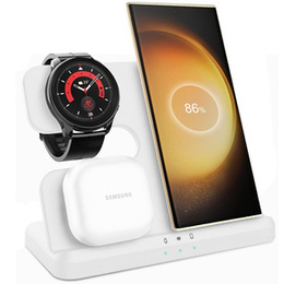 Bezdrátová indukční nabíječka 3v1 QI rychlá pro Samsung S25 S24 S23 Galaxy Watch Buds Stanice bílá